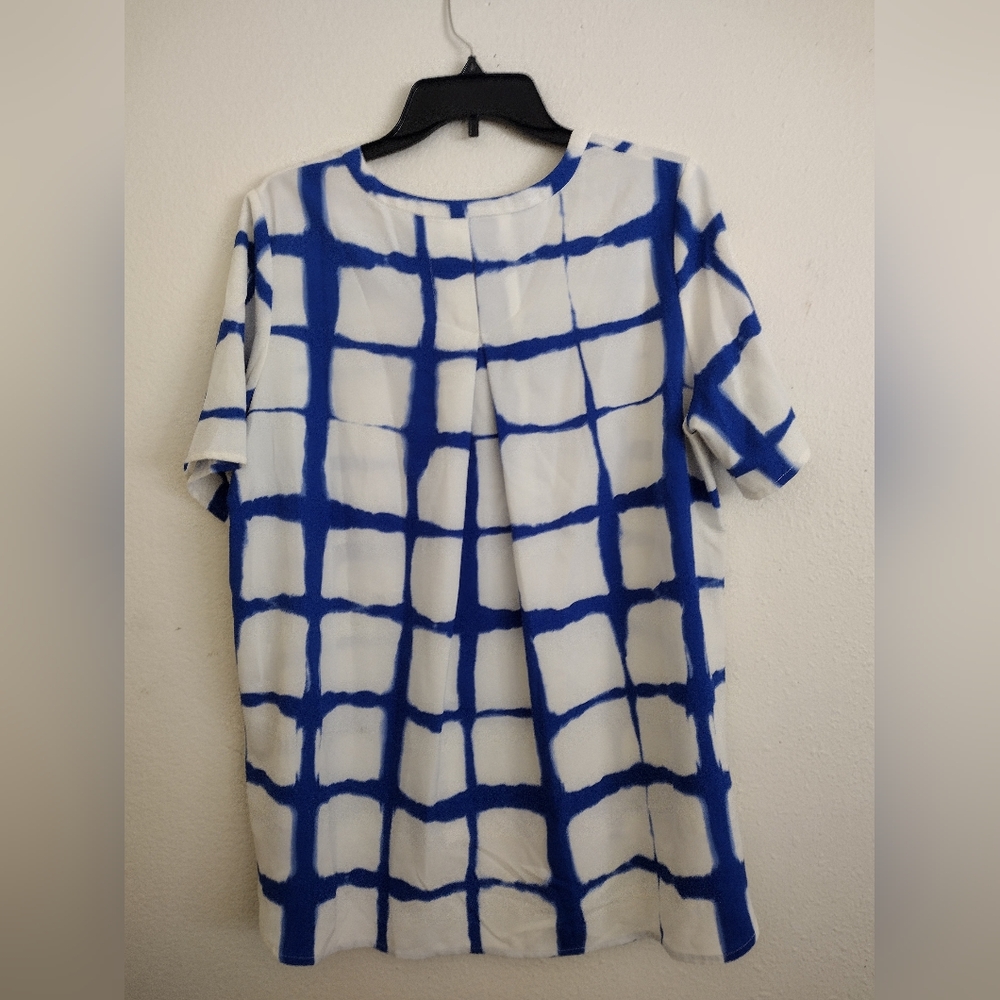 Adam Lippes For Target Collaboration Blue White Grid Pattern Top Size Medium - Picture 8 of 8